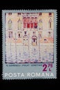 Postage stamp with the painting Venetian palace by the Romanian painter Nicolae Darascu